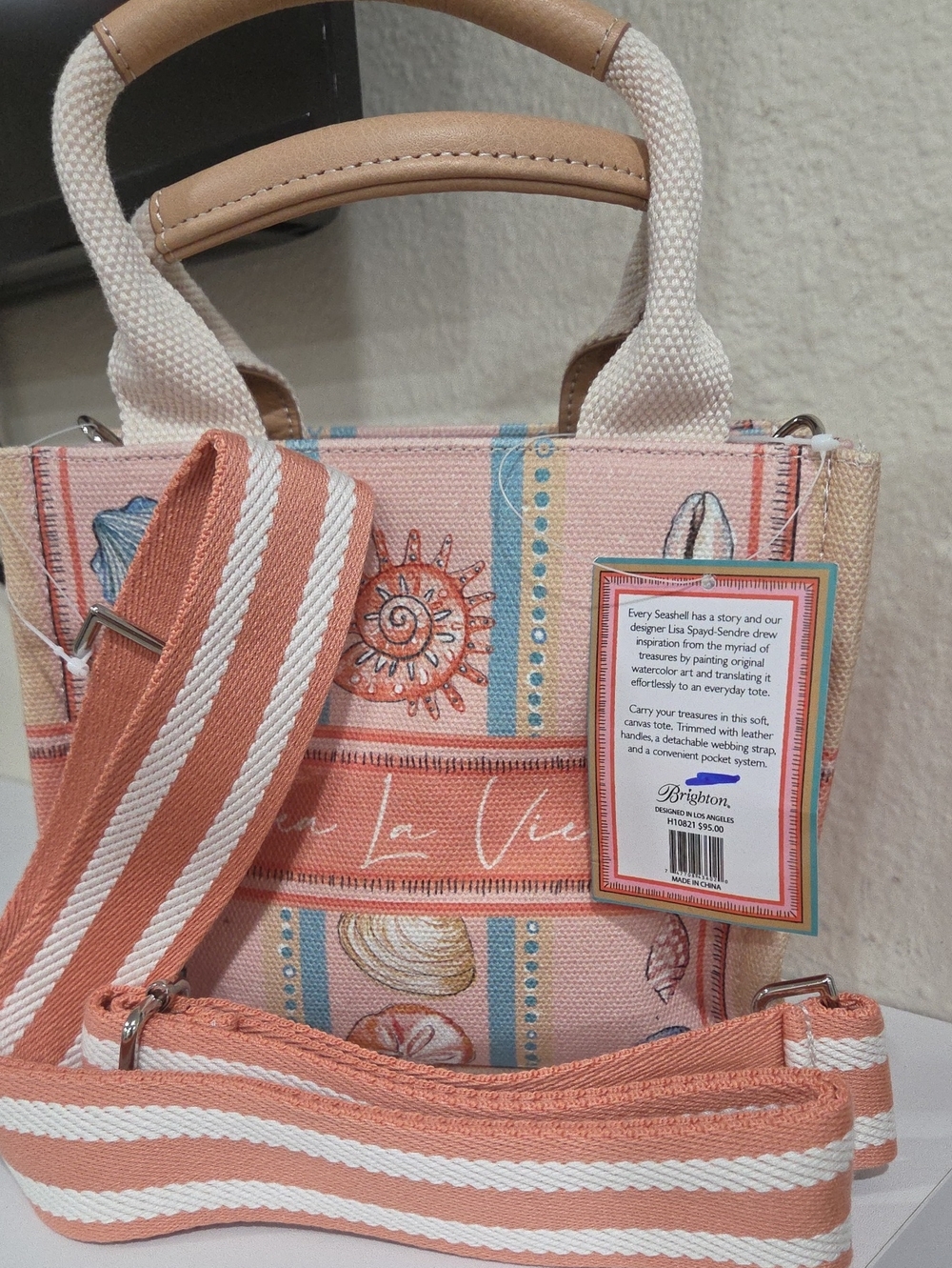 Brighton Coral, Cream & Blue Seashell Crossbody Tote